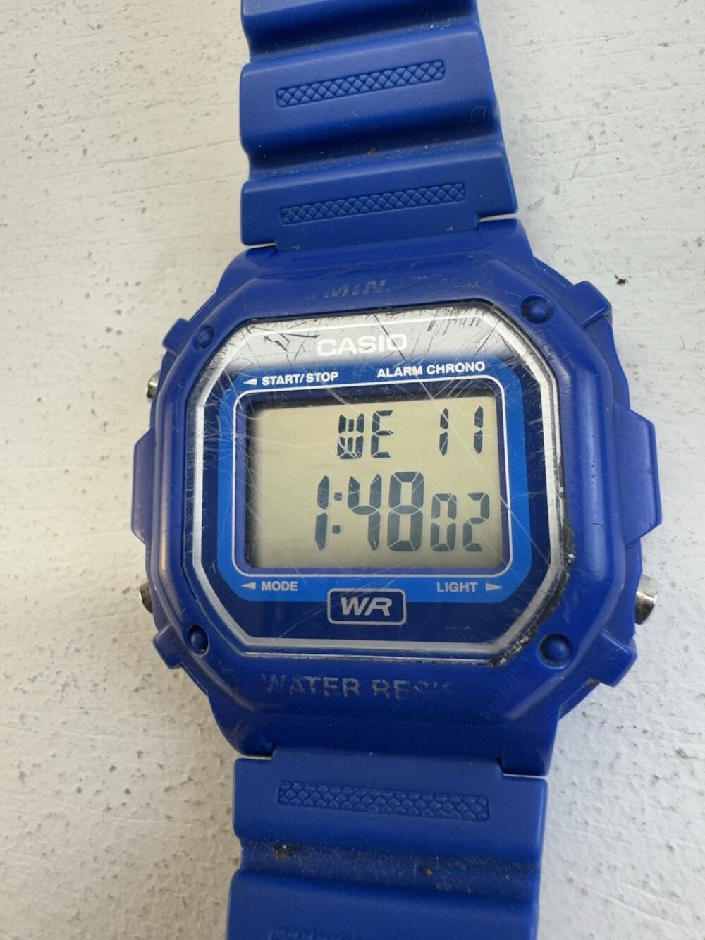 (261)Casio F-108WH Blue Digital Watch 3224 Alarm Chrono WR – Working – Preowned